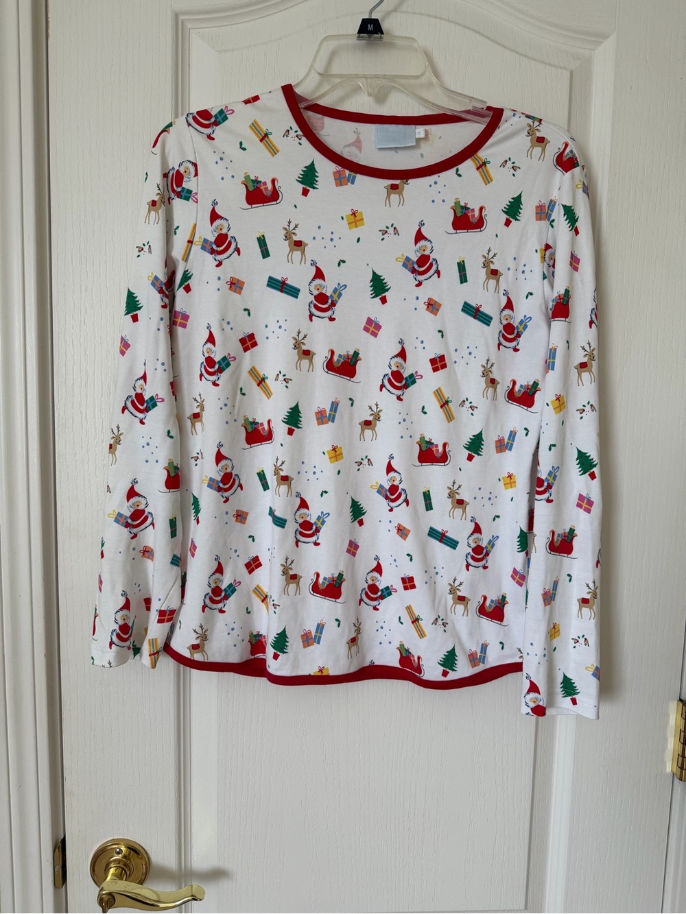 Little English Women’s Medium Christmas Santa Reindeer Pajama Top Holiday